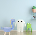 Taboret dla Dzieci Relaxdays z Motywem Dinozaura, Pluszowe Obicie, Okrągłe Siedzisko, Niebieski