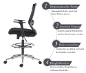 Ergonomiczne krzesło biurowe Sunon z siatki, obrotowe, regulowana wysokość, podnóżek, kółka hamulcowe, czarne