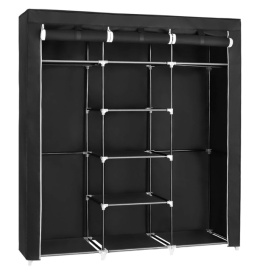 SONGMICS tekstylny składany garderobiany, 150 x 45 x 175 cm, czarny – szafa na ubrania z drążkiem i półkami